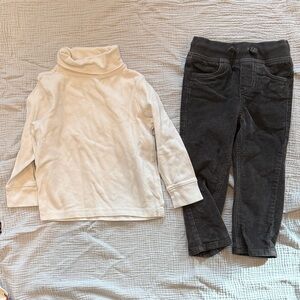 White Turtleneck and Gray Corduroy  Pants Set